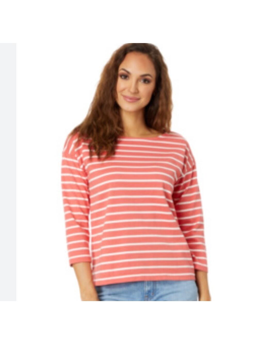 LL Bean Heritage Mariner Top Boatneck‎ Women Size M Nautical Stripes 3/4 Sleeves